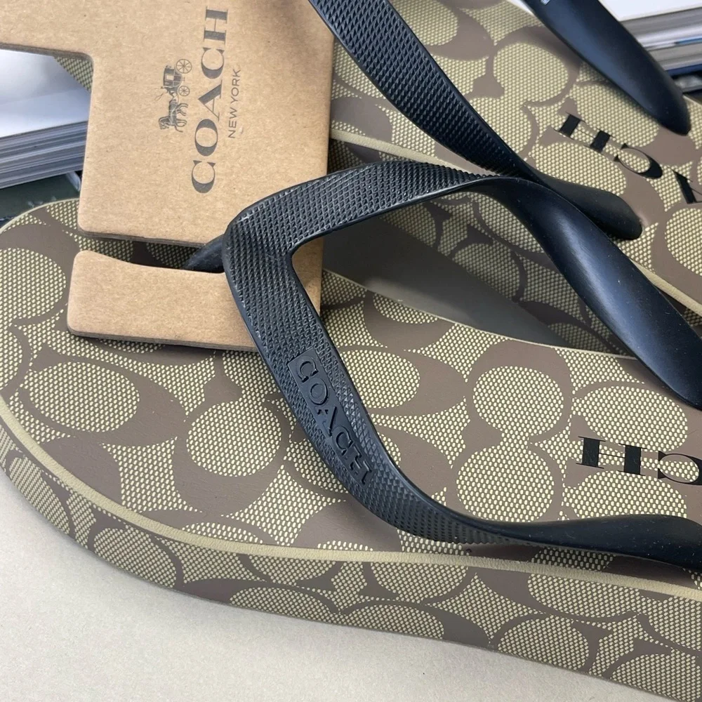 (new+tag) Coach signature monogram sandals wedges brown size 9 - Picture 3 of 13